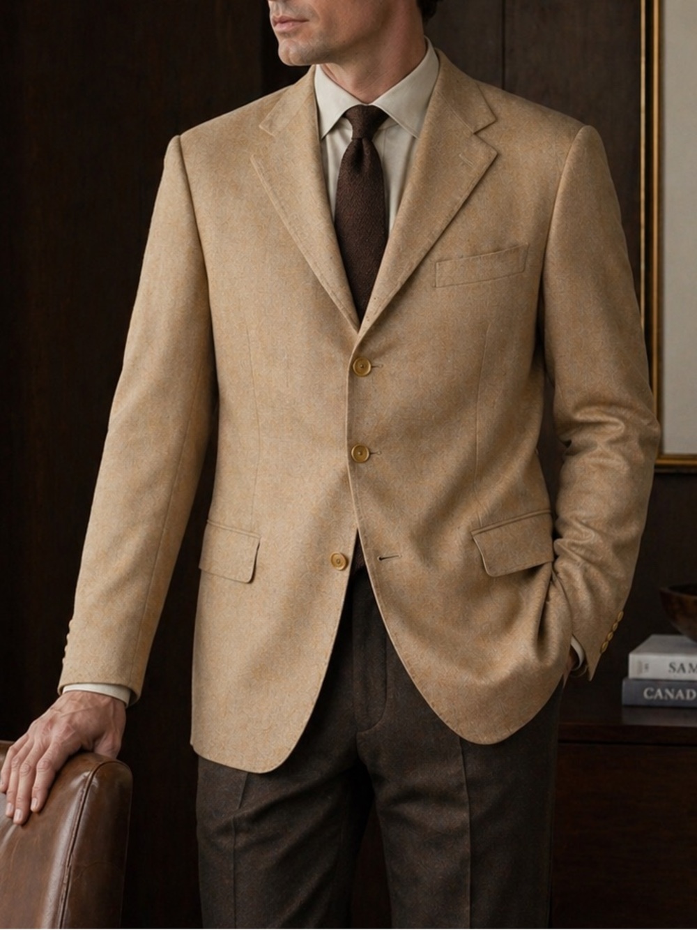 Samuelsohn “Como” Silk Wool Blazer 44L – Made in Canada Tan Sport Coat